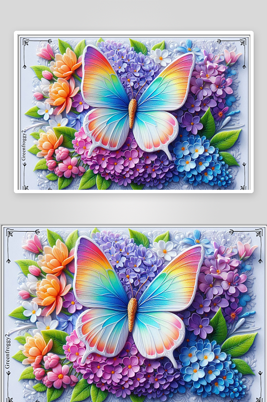 多彩蝴蝶与繁花艺术插画-众图网