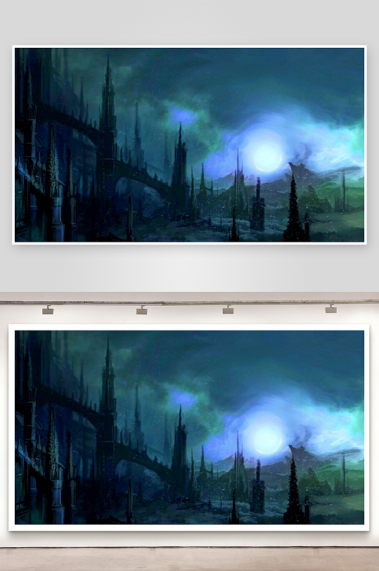 奇幻城堡夜景星空云雾-众图网