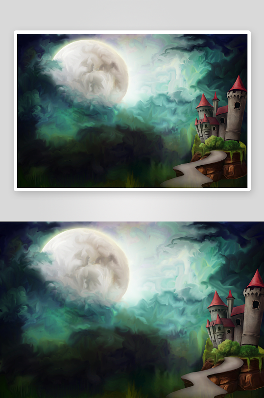 奇幻城堡夜景月光云海-众图网