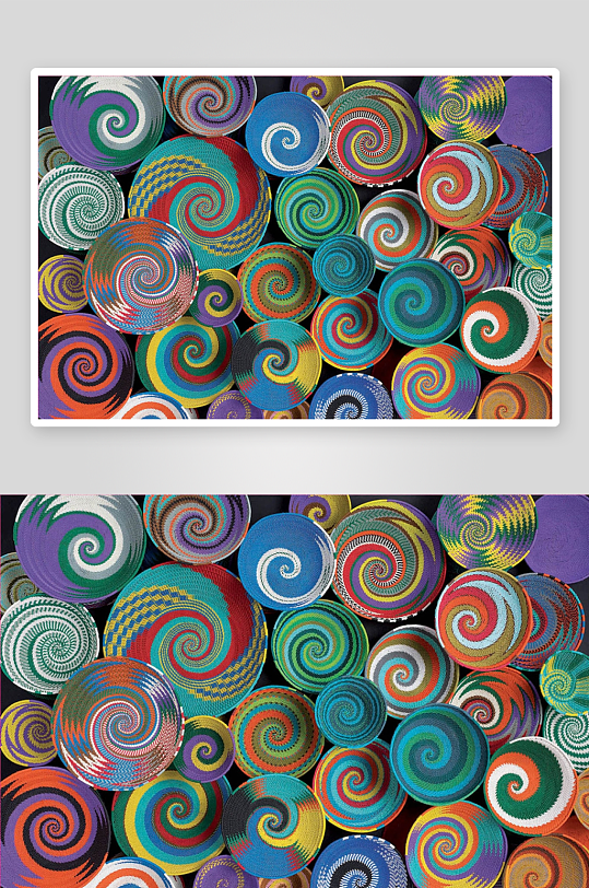 多彩螺旋编织篮艺术展示-众图网