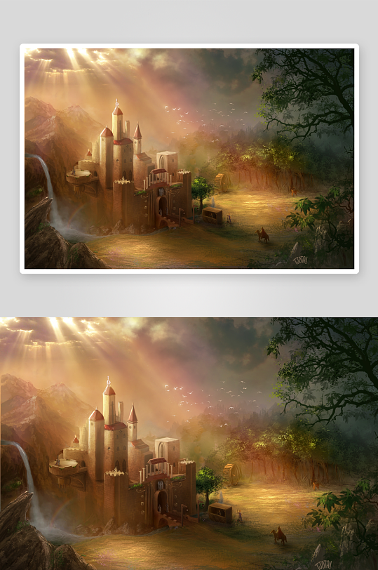 奇幻城堡山林日光美景-众图网