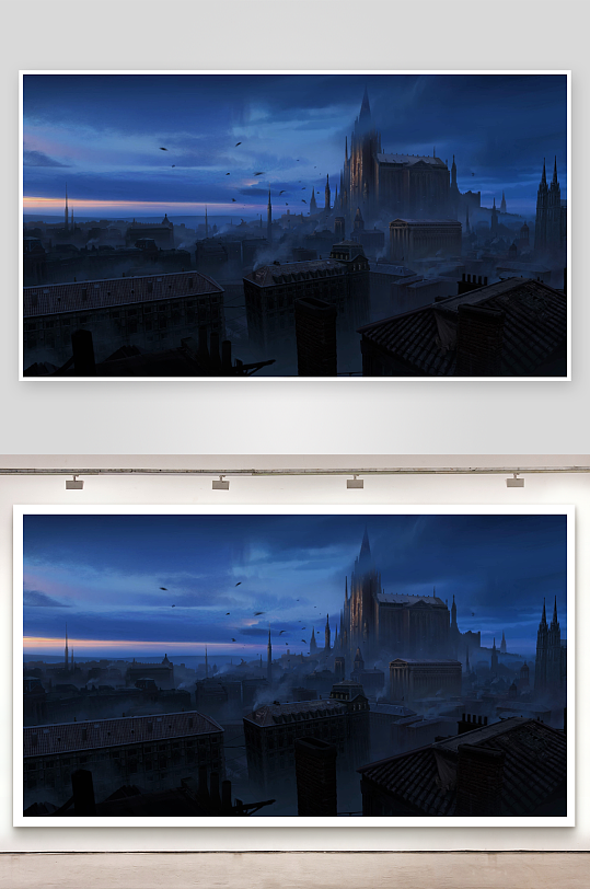 夜幕下的哥特式城市剪影-众图网