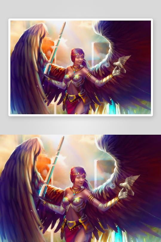 天使持剑与鸽子的奇幻艺术画-众图网