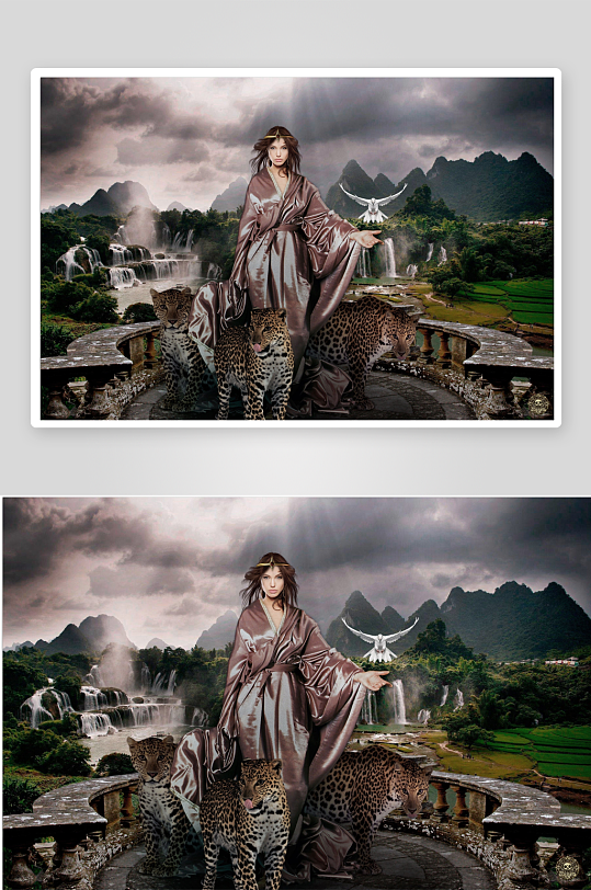 奇幻山水间人与豹共舞-众图网
