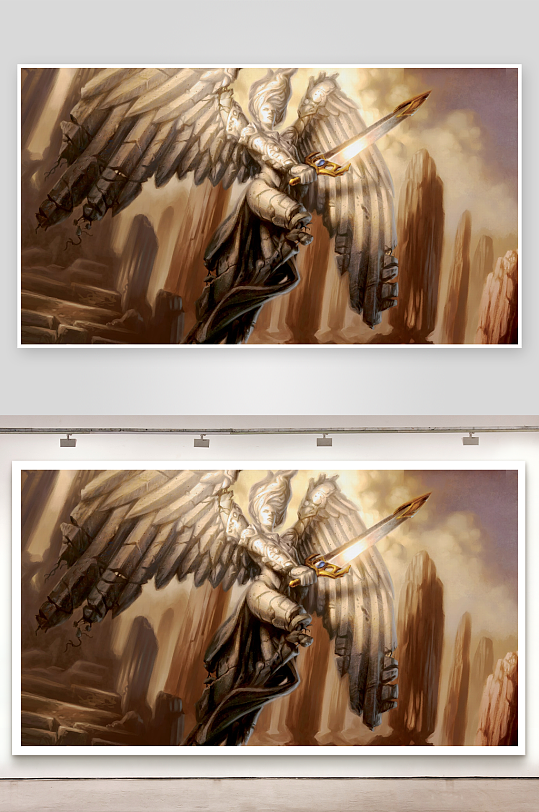 天使持剑站立于废墟之上-众图网