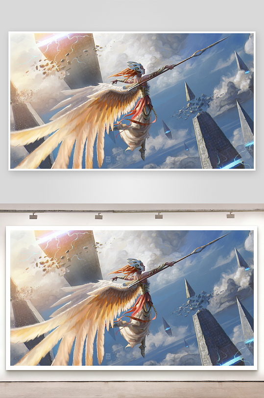 天使挥矛破城而飞-众图网