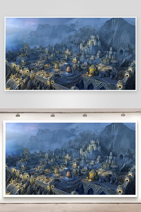 奇幻山脉古城夜景-众图网