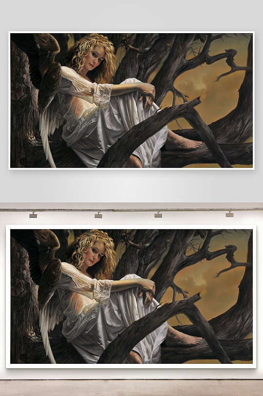 天使栖息枯树间照片摄影-众图网