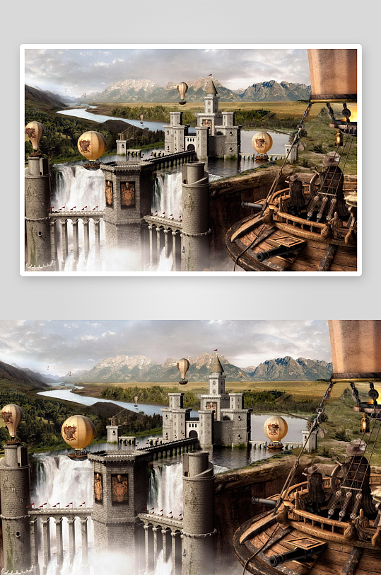 奇幻城堡热气球航行图-众图网