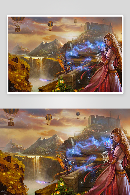 奇幻城堡飞龙魔法少女-众图网