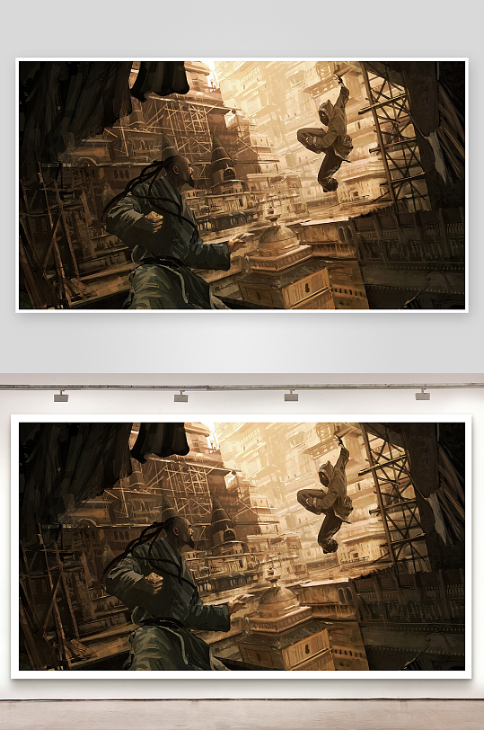 奇幻城市中人物对峙场景-众图网