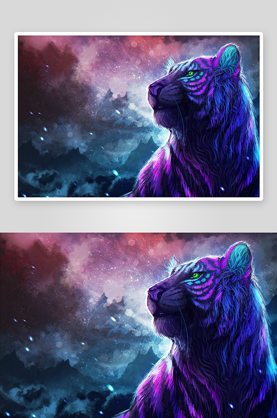 奇幻星空下的紫蓝虎-众图网