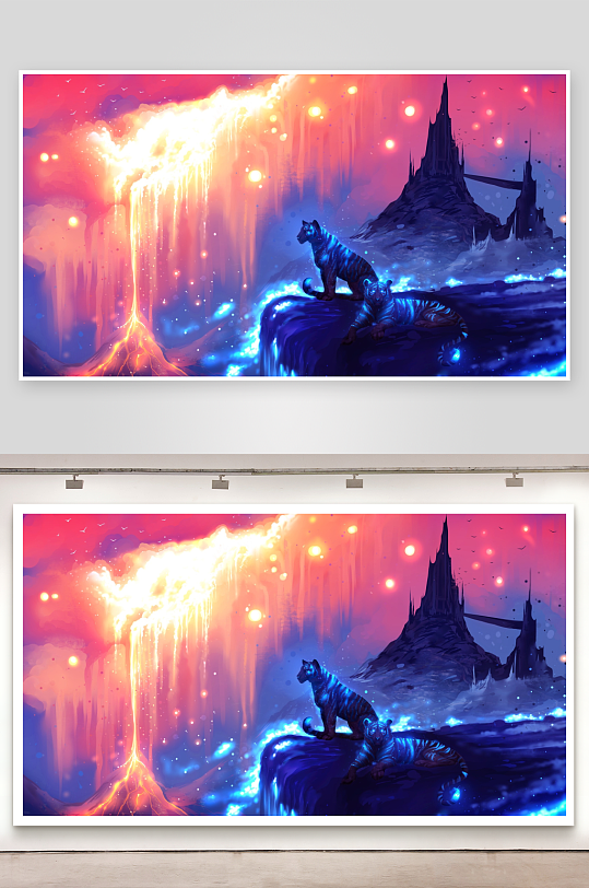 奇幻夜景双虎对望-众图网