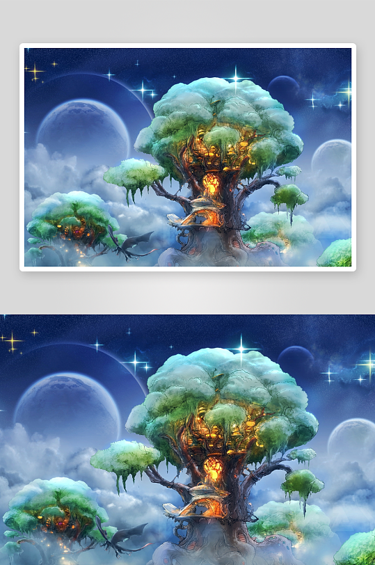 奇幻星空巨树栖居场景-众图网