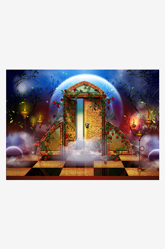 奇幻月亮下的玫瑰之门-众图网