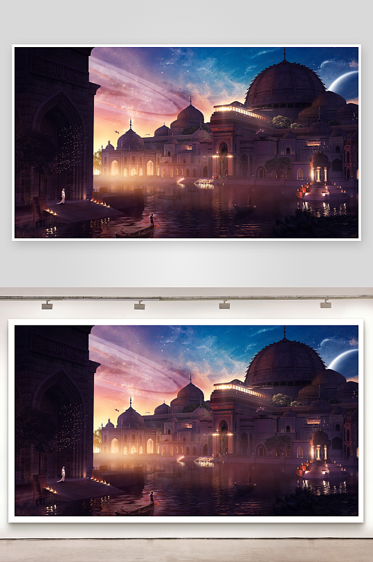 奇幻夜景宫殿水乡风光-众图网