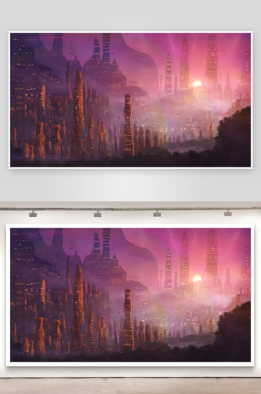 奇幻未来城市日出景象-众图网