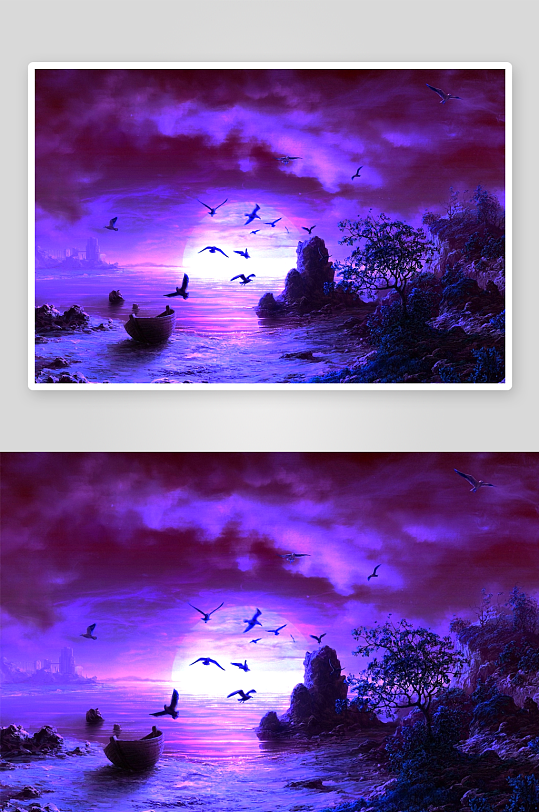 奇幻夜海飞鸟与孤舟-众图网