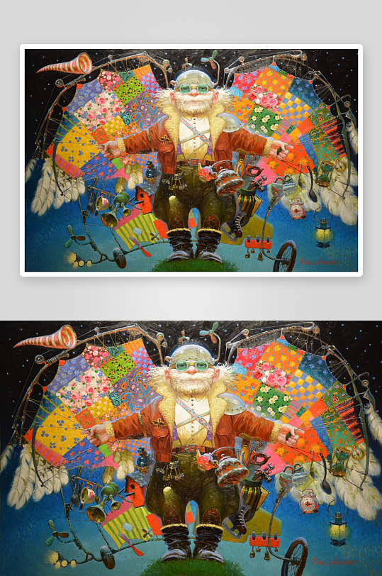 奇幻机械老人与多彩翅膀艺术画-众图网