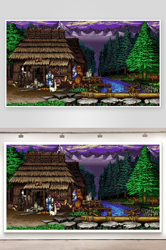 奇幻村庄与森林动物共生场景-众图网