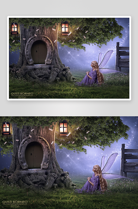 奇幻树屋仙女夜景-众图网