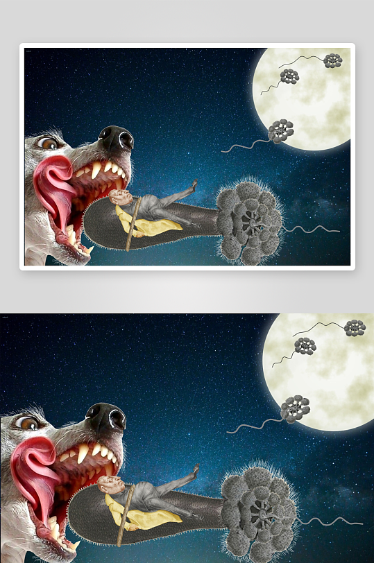 奇幻夜空中的犬与人梦游场景-众图网