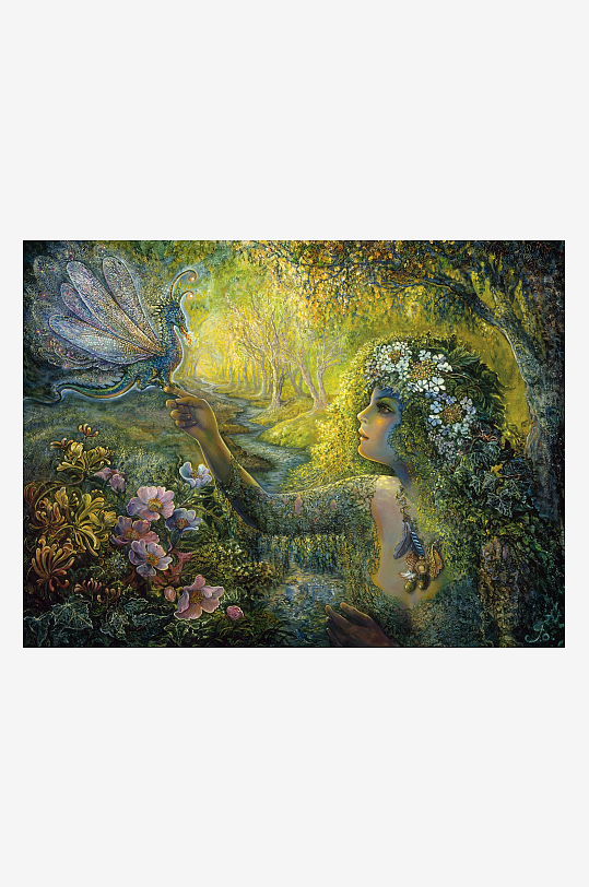 奇幻森林中人与飞蝶的梦幻邂逅-众图网