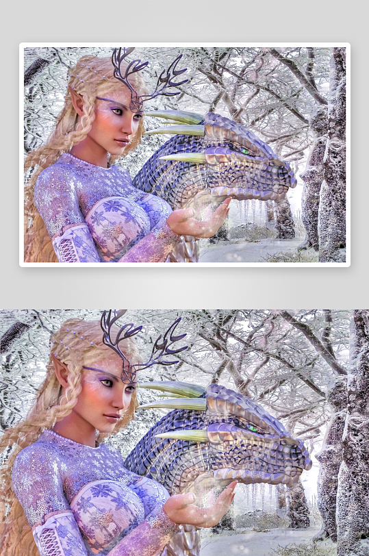 奇幻森林中人龙共舞的神秘场景-众图网