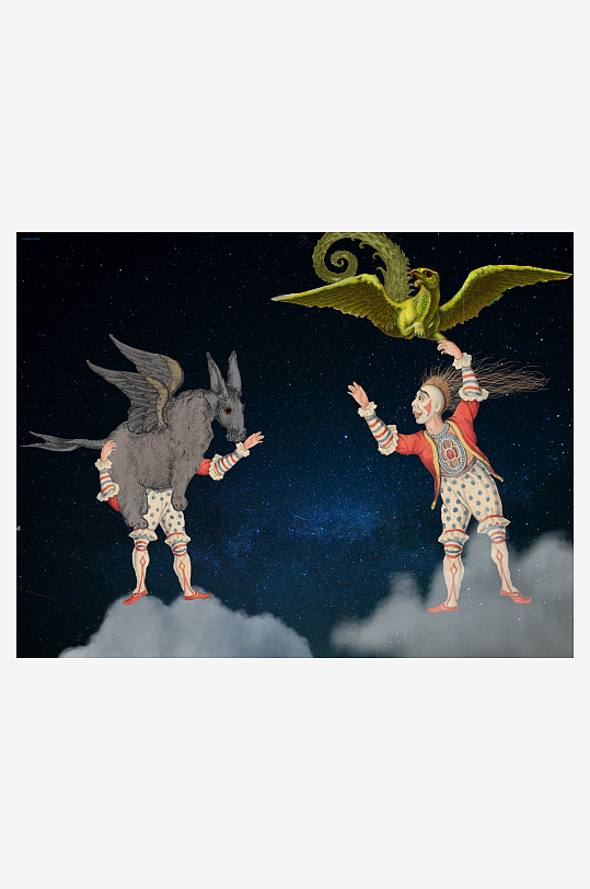 奇幻夜空小丑与飞兽共舞-众图网