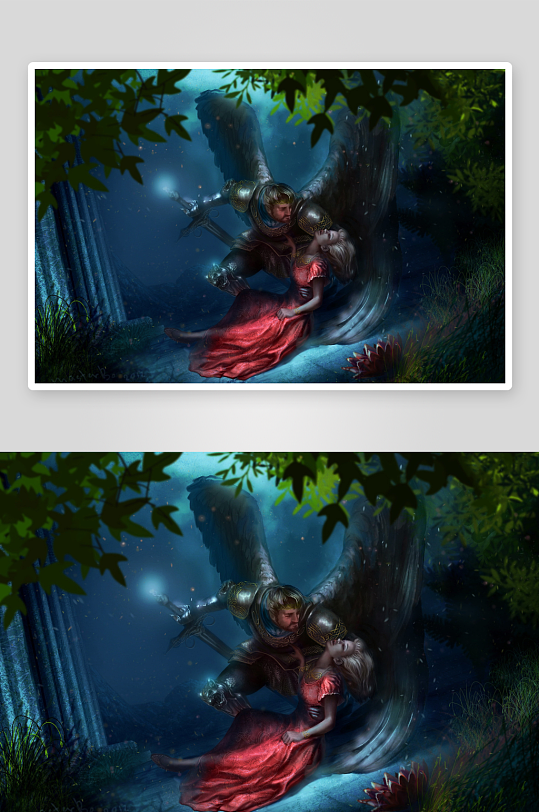 奇幻森林中天使与女子的浪漫邂逅-众图网