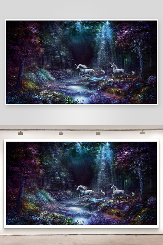 奇幻森林中奔跑的独角兽-众图网