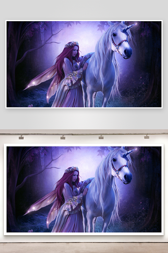 奇幻森林中女子与独角兽相伴-众图网