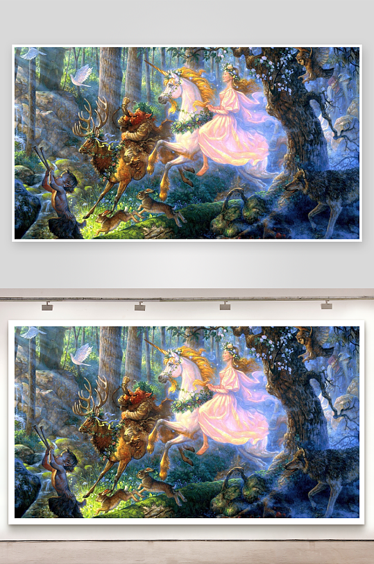 奇幻森林中女子骑独角兽-众图网