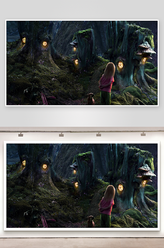 奇幻森林中女孩与小狗-众图网