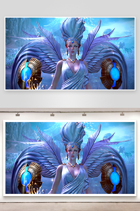 奇幻天使展翅冰雪背景-众图网