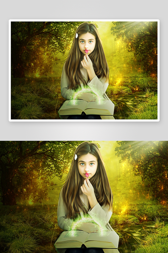 奇幻森林中女孩与魔法书-众图网