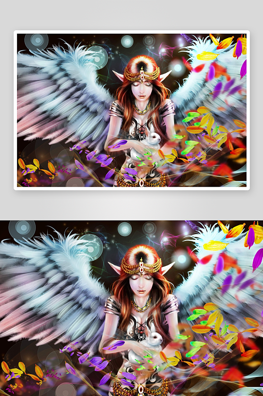 奇幻天使怀抱白兔梦幻场景-众图网