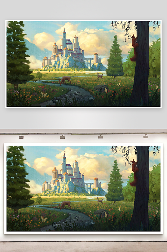 奇幻森林城堡与野生动物-众图网