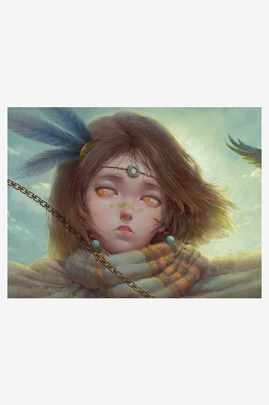 奇幻少女头饰羽翼画像-众图网