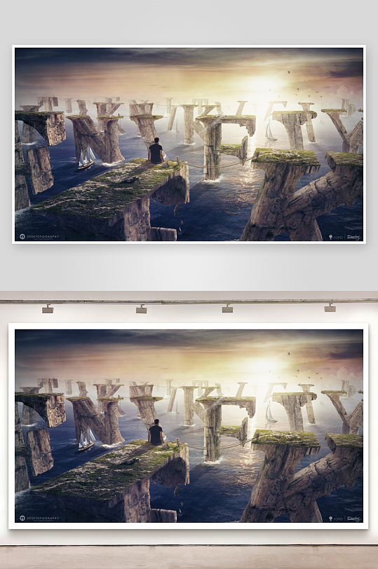 奇幻海景石柱与帆船-众图网