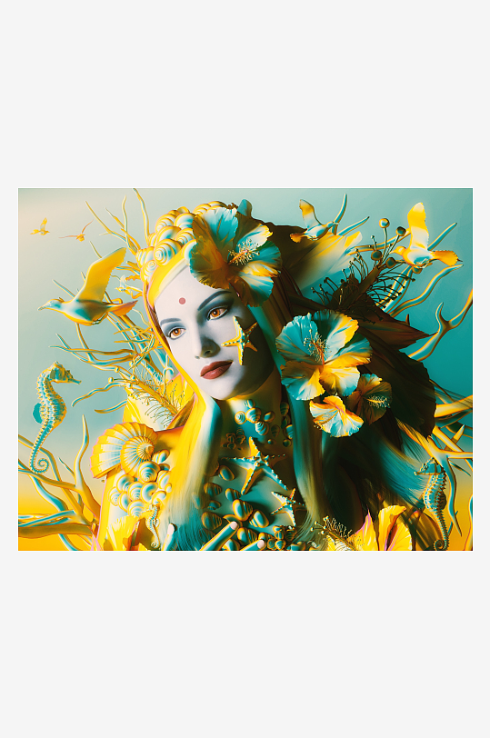 奇幻海洋美人艺术肖像-众图网