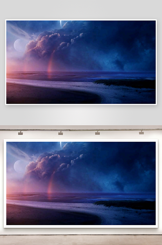 奇幻海滩夜景云虹月光-众图网