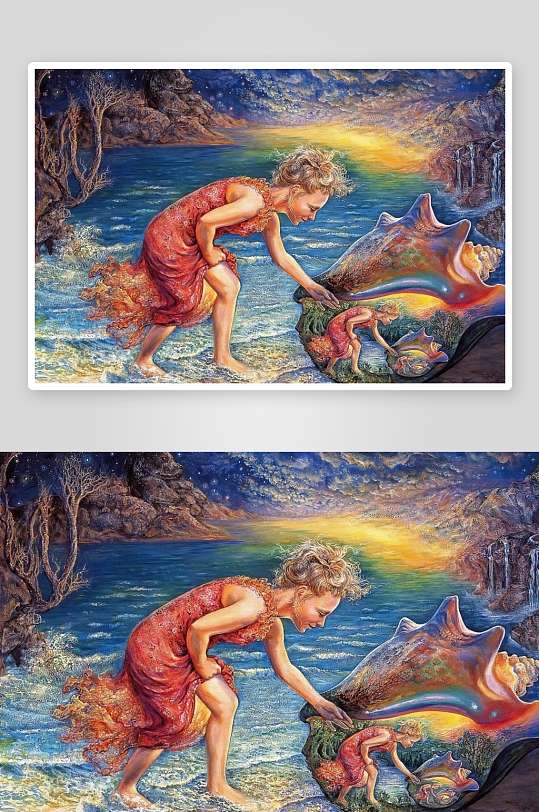 奇幻海滩女子与贝壳幻境-众图网