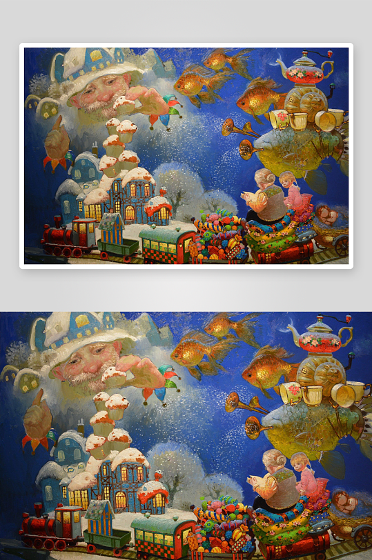 奇幻火车雪景童话画-众图网
