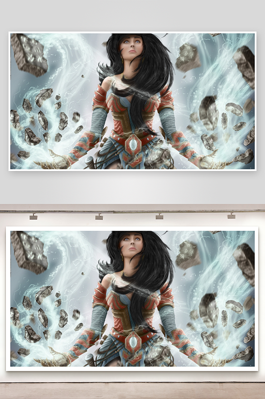 奇幻战士释放能量破碎岩石-众图网