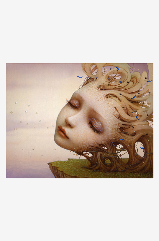 梦幻人头与树根交织的艺术画-众图网
