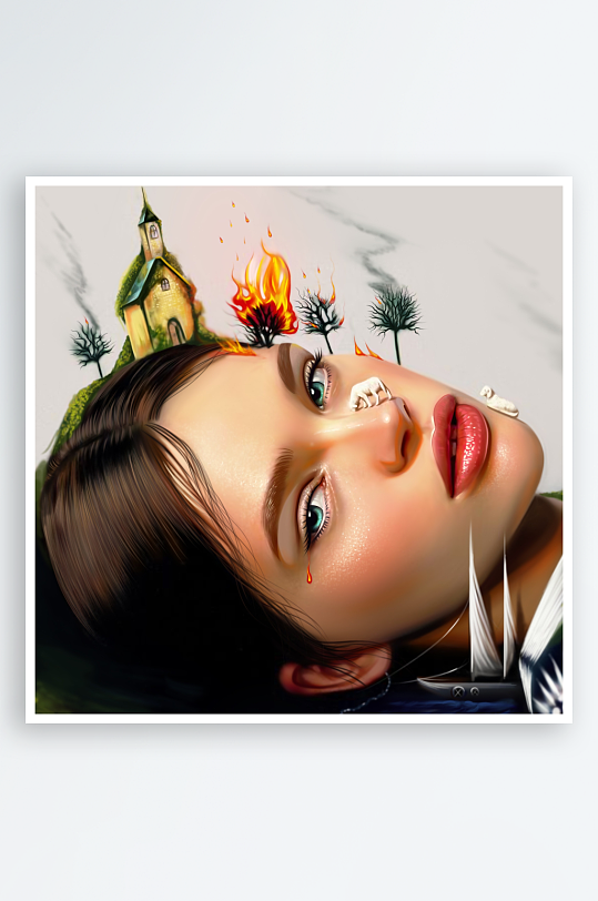 梦幻人脸与奇异景观融合的艺术画-众图网