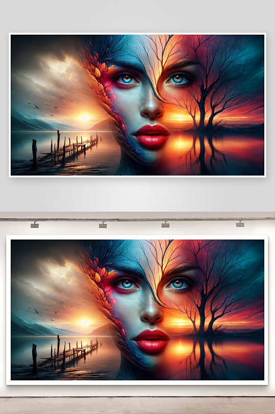 梦幻人脸与自然景观融合艺术画-众图网