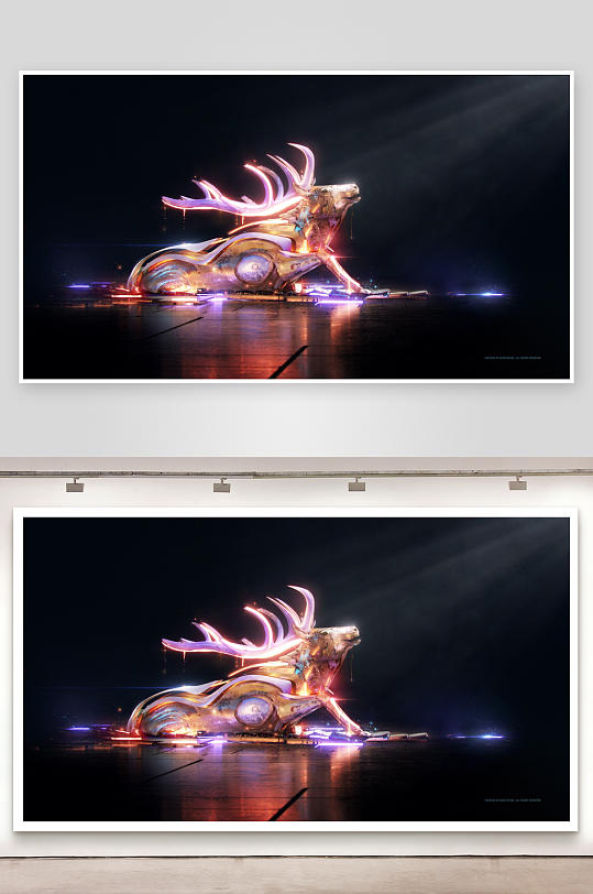 未来感鹿形雕塑光影艺术-众图网