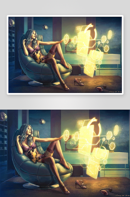 未来科技感女子与虚拟界面-众图网